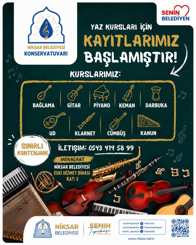 🎶 Niksar Belediyesi Konservatuvarı Yaz Kursları Başlıyor!