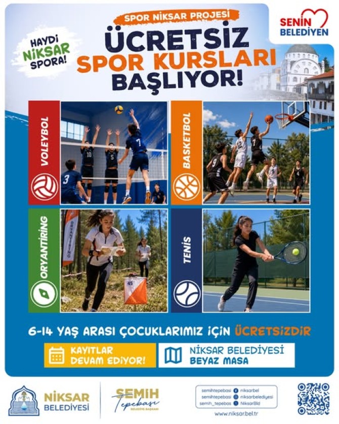 Niksar’da sporun heyecanı başlıyor! 🏃‍♂️🏐🏀🎾🧭